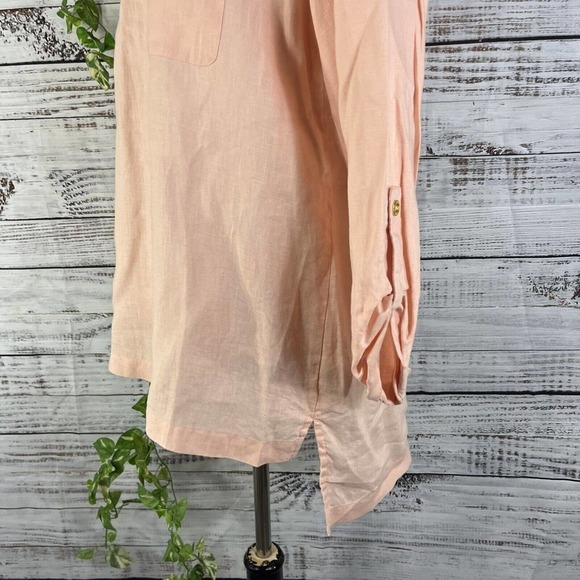 Ellen Tracy Company Tunic Blouse Large Peach Linen Sailor Beach Modest Church - Picture 11 of 13